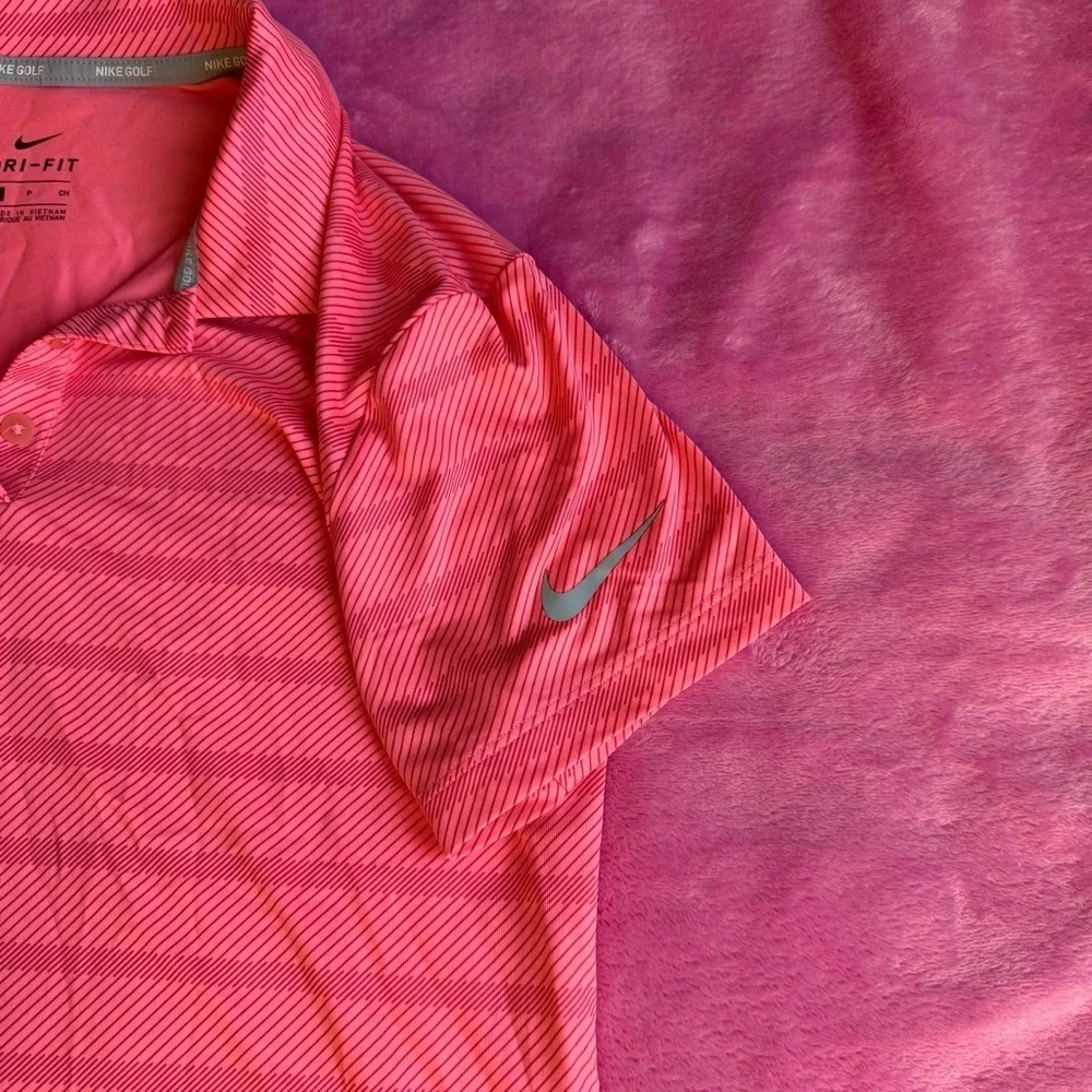 Nike Pink Striped Golf Short Sleeve Collared Top